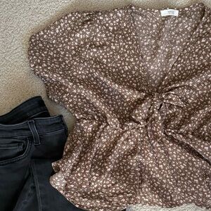 Active USA Floral Tie Front Peplum Blouse